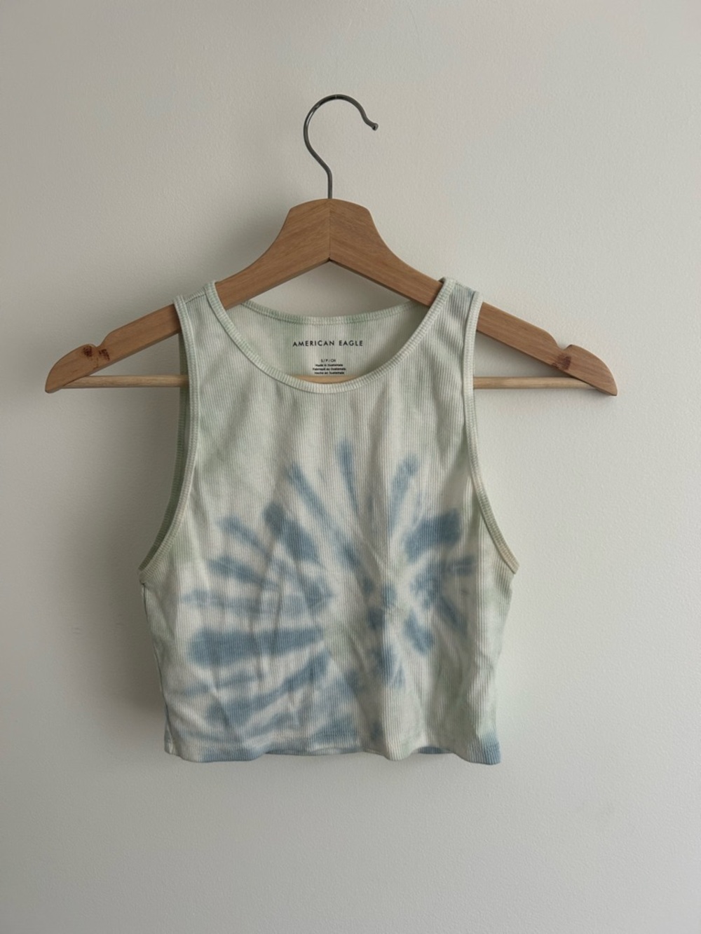 American Eagle Outfitters Light Green and Blue Tie-Dye Ribbed Cropped Tank
